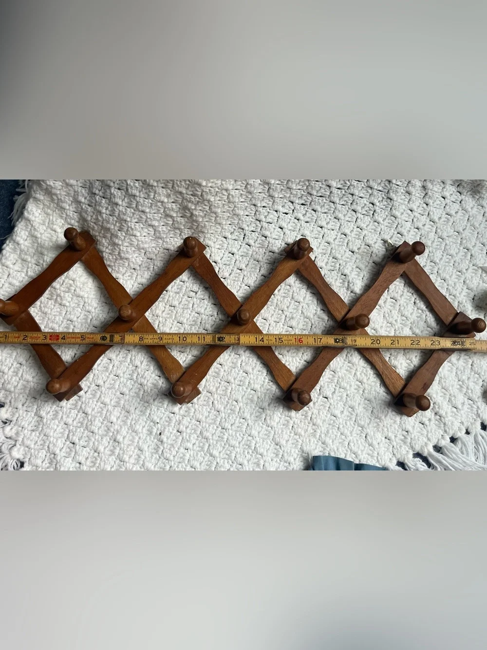 Vintage Wooden Accordion Wall Rack in Brown 13 pegs